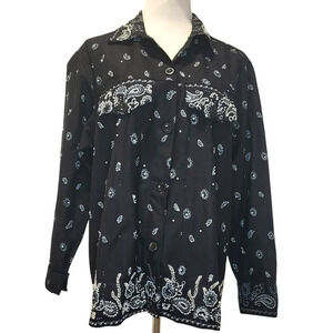 Quacker Factory Black Embroidered Sequined Ligthweight Jacket or Shirt Large